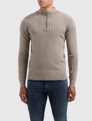 Vertical Striped Halfzip Knitwear | Taupe