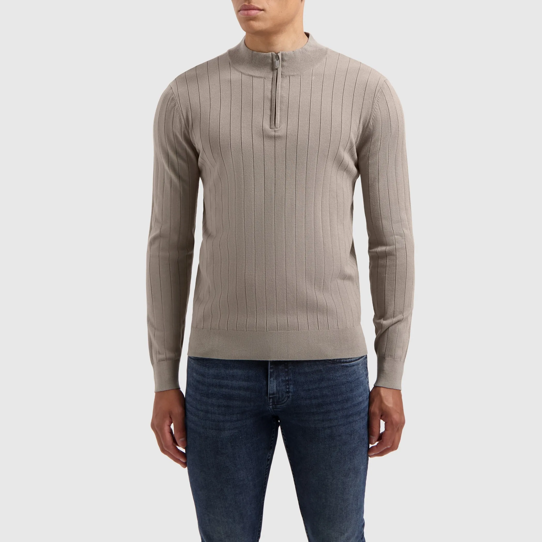 Vertical Striped Halfzip Knitwear | Taupe