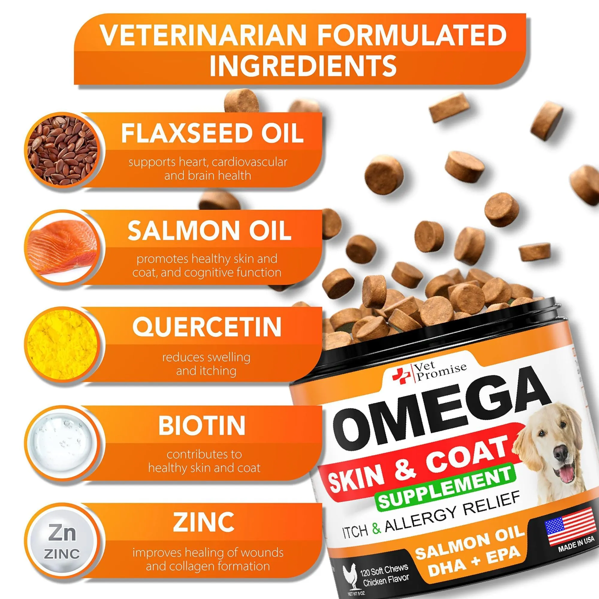 Vet Promise - Omega 3 Fish Oil, Salmon Oil Chews for Dogs