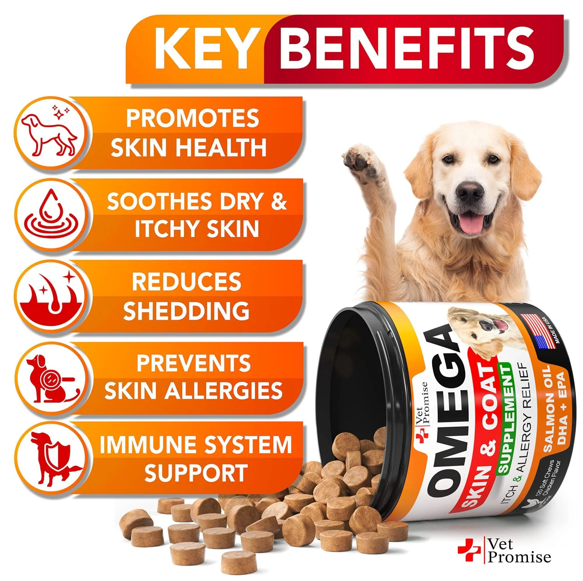 Vet Promise - Omega 3 Fish Oil, Salmon Oil Chews for Dogs