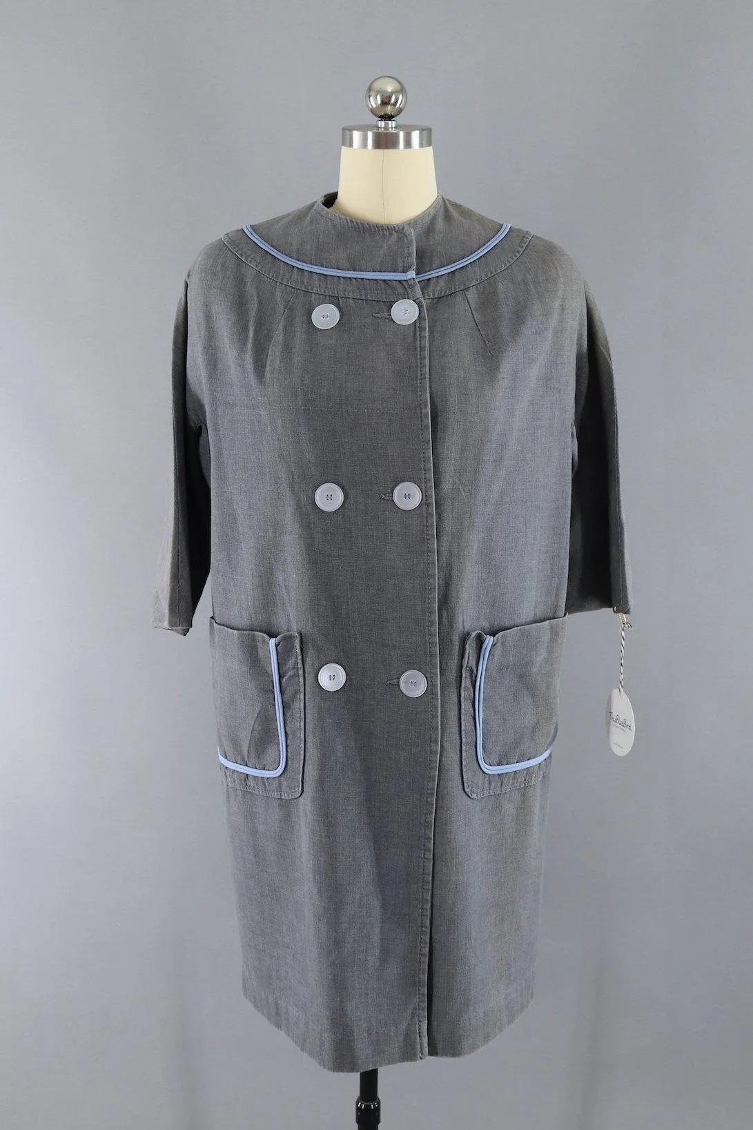 Vintage 1960s Grey Denim Car Coat