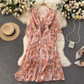 Vintage Boho Floral Dress, Romantic Bohemian Summer Dress For Women