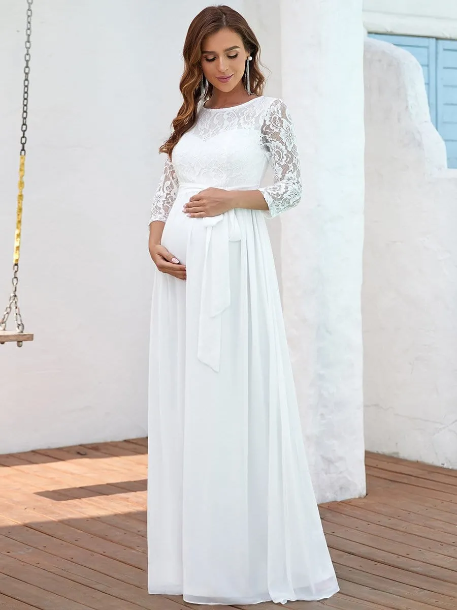 Vintage Style Lace Sleeve Floor-Length Maternity Dress