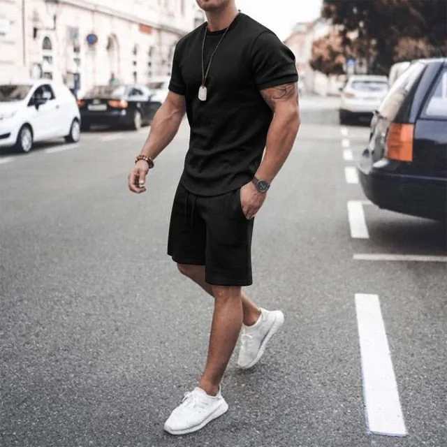 WENYUJH Casual Sportswear Running Men Set Sporting Suits Short Sleeve Men's T-shirt   Sports Shorts Quick Drying 2 Piece Clothes