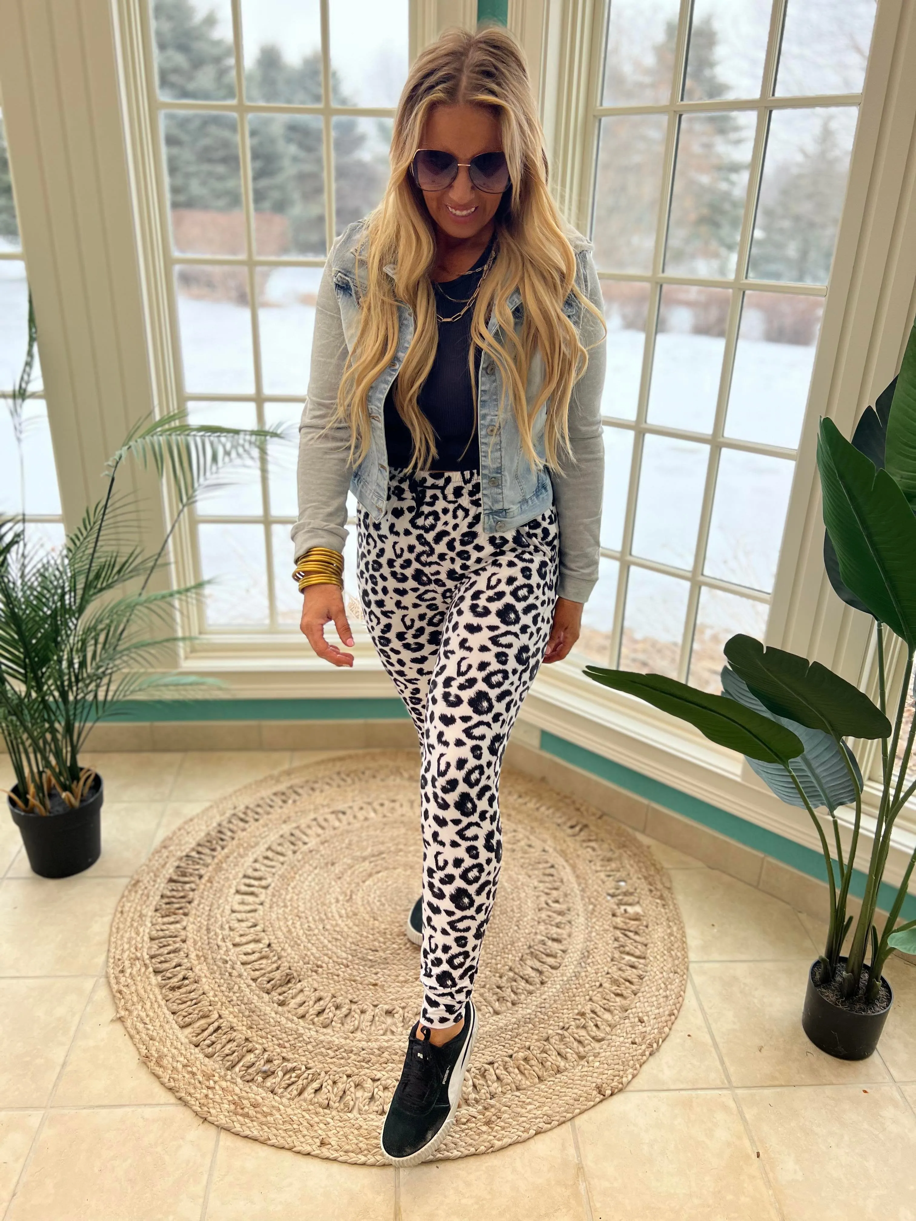 White Leopard Joggers - Final Sale