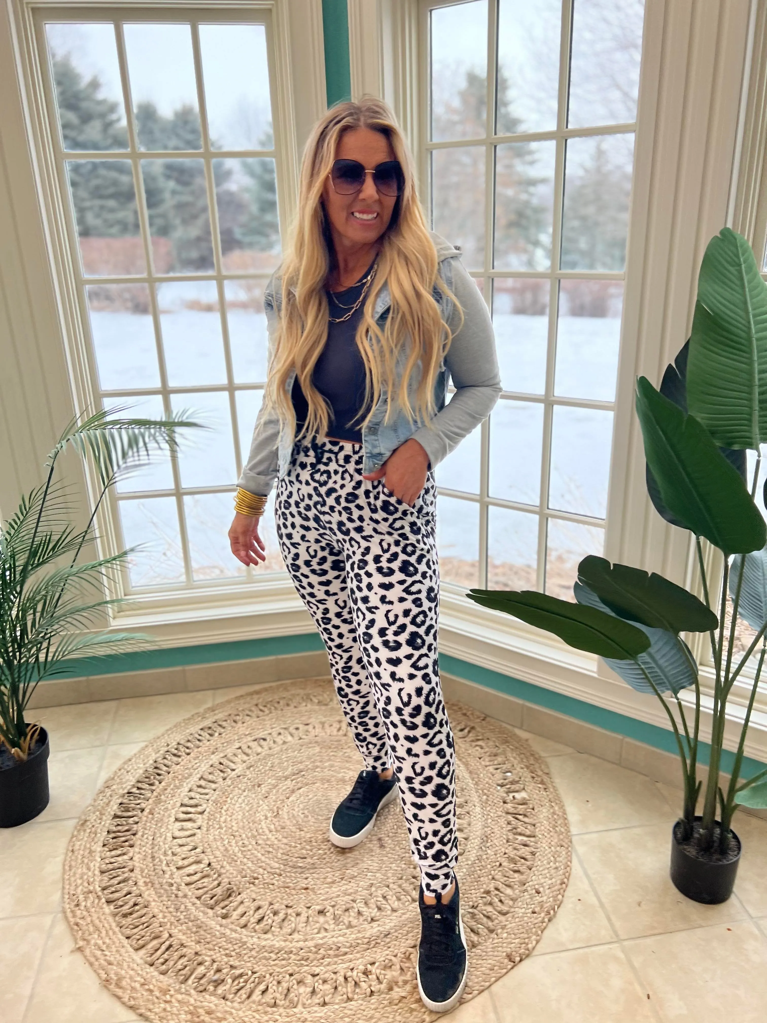 White Leopard Joggers - Final Sale