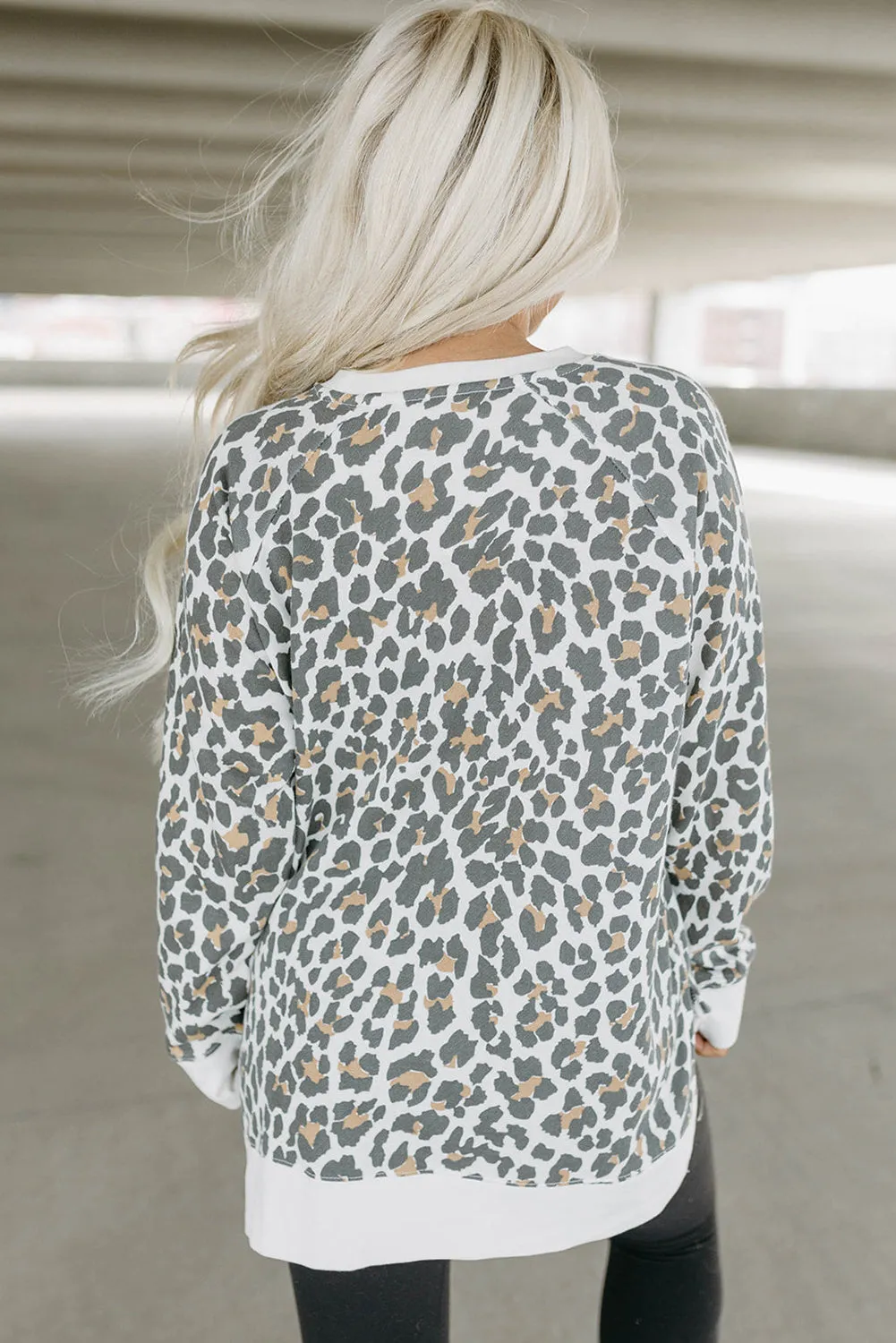 White Printed Solid Trim Leopard Print Top