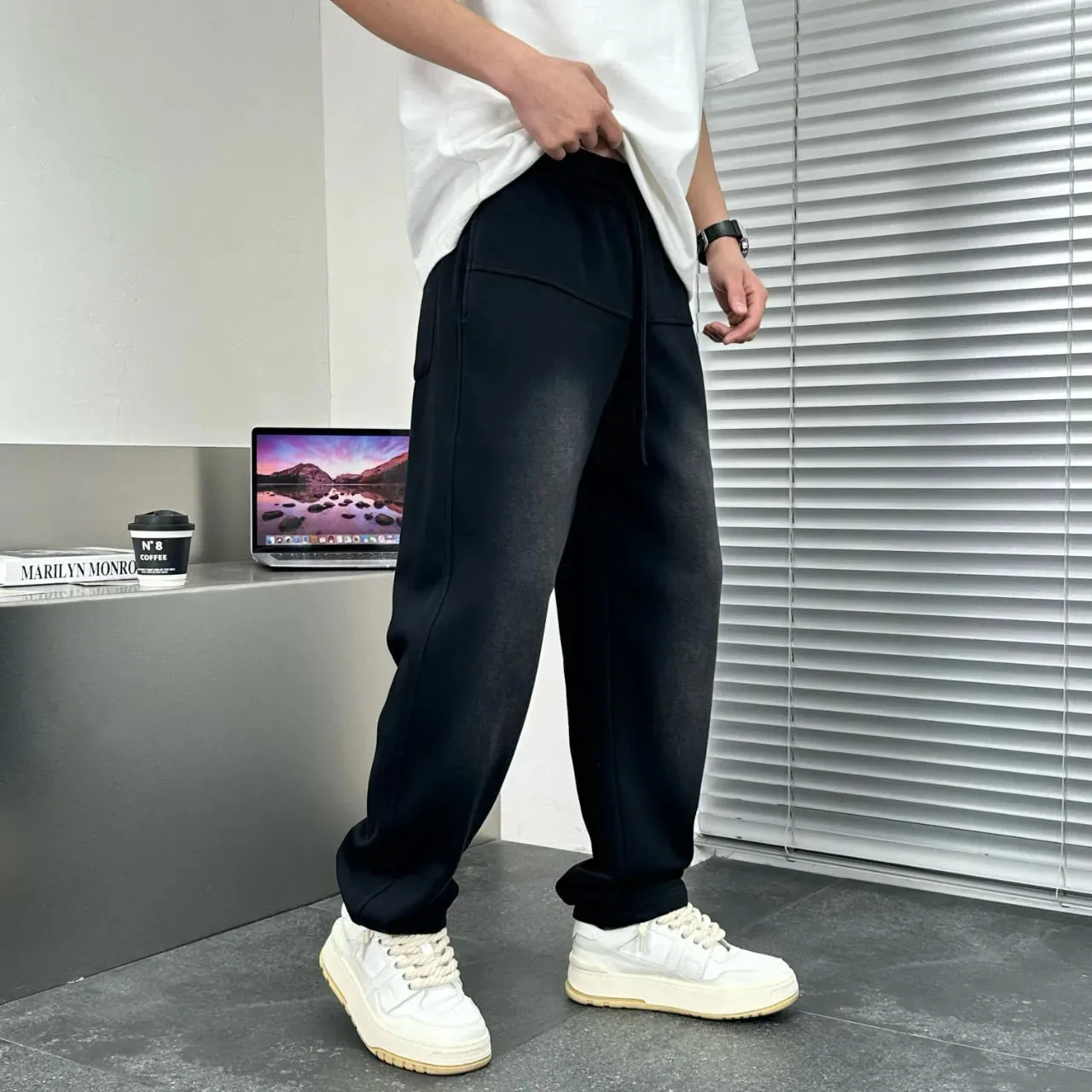 Wiaofellas  -  Men's Washed Cotton Casual Sports Pants Spring/Summer Gradient Trendy Loose Harun Pants Streetwear Wide Leg Loose Sweatpants