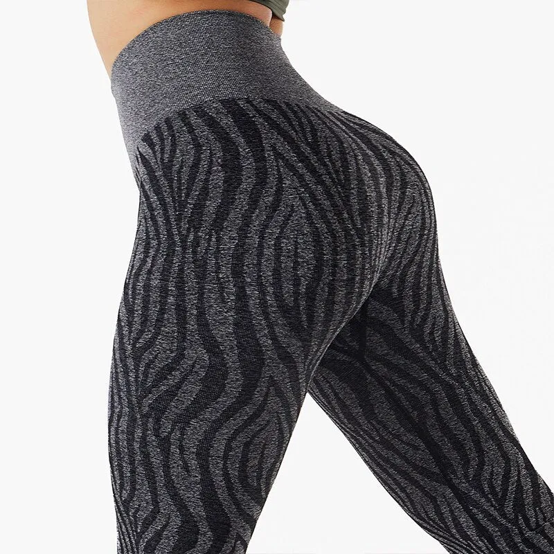 Wjczt Leopard Seamless Leggings Women High Waist Push Up Leggings for Fitness Print Workout Leggins Zebra Print Sweatpants