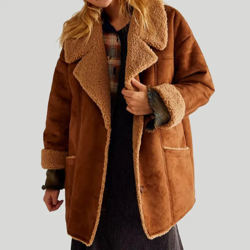 Women Aviator RAF Flight Shearling Fur Coat