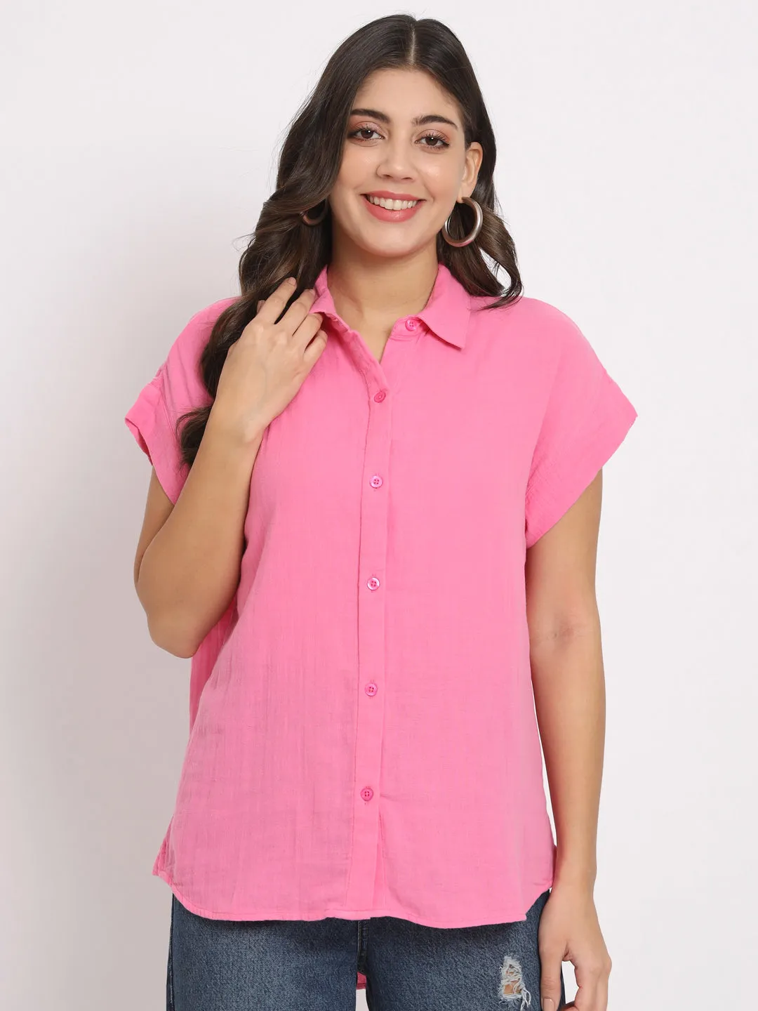 Women's Cotton Pink Casual Shirt