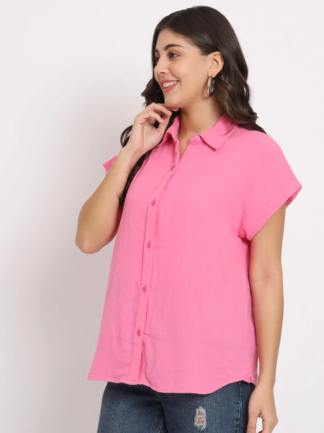 Women's Cotton Pink Casual Shirt