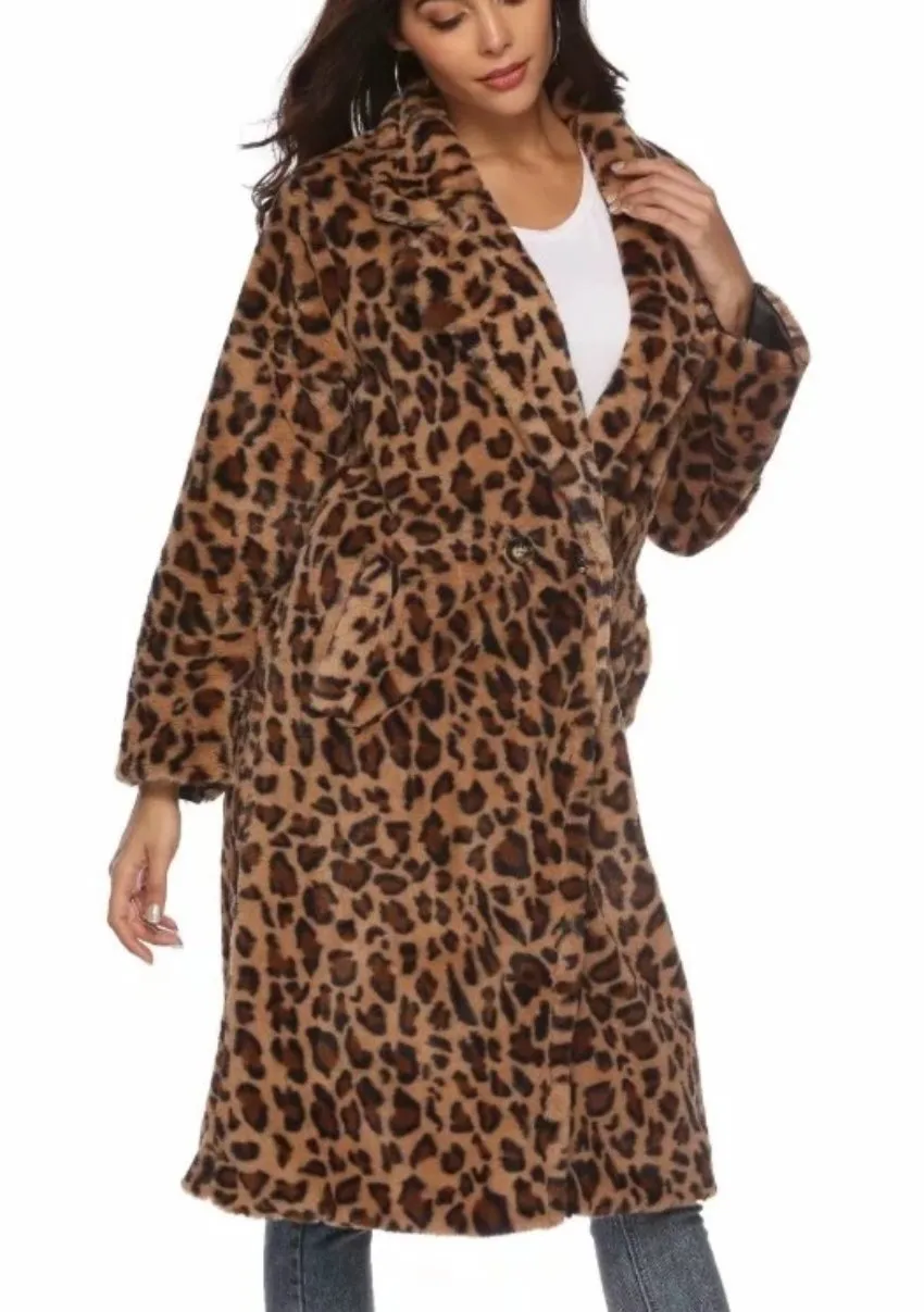 Womens Mid Length Leopard Print Coat