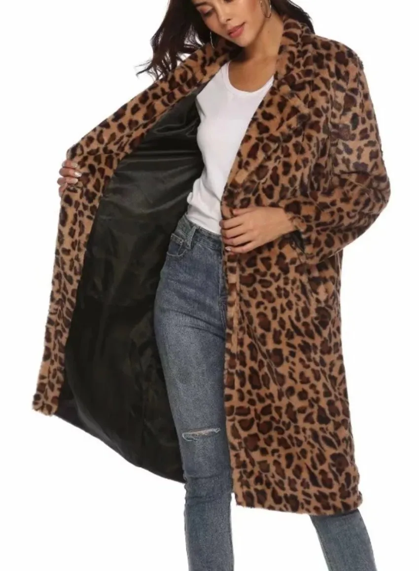 Womens Mid Length Leopard Print Coat