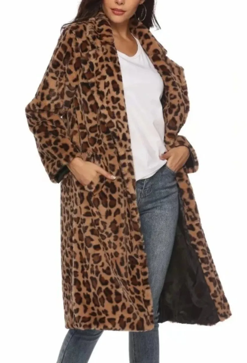 Womens Midi Animal Print Coat