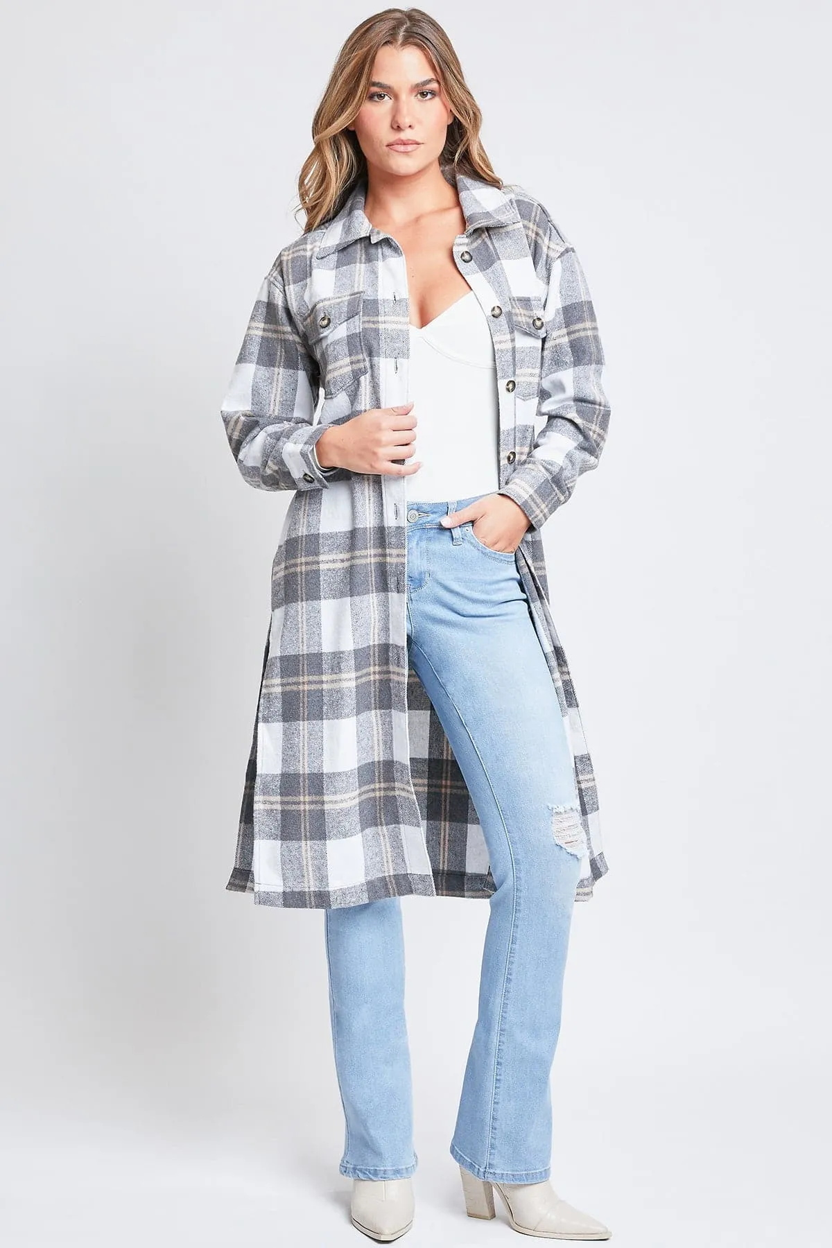 Women's Plaid Shacket Long Duster