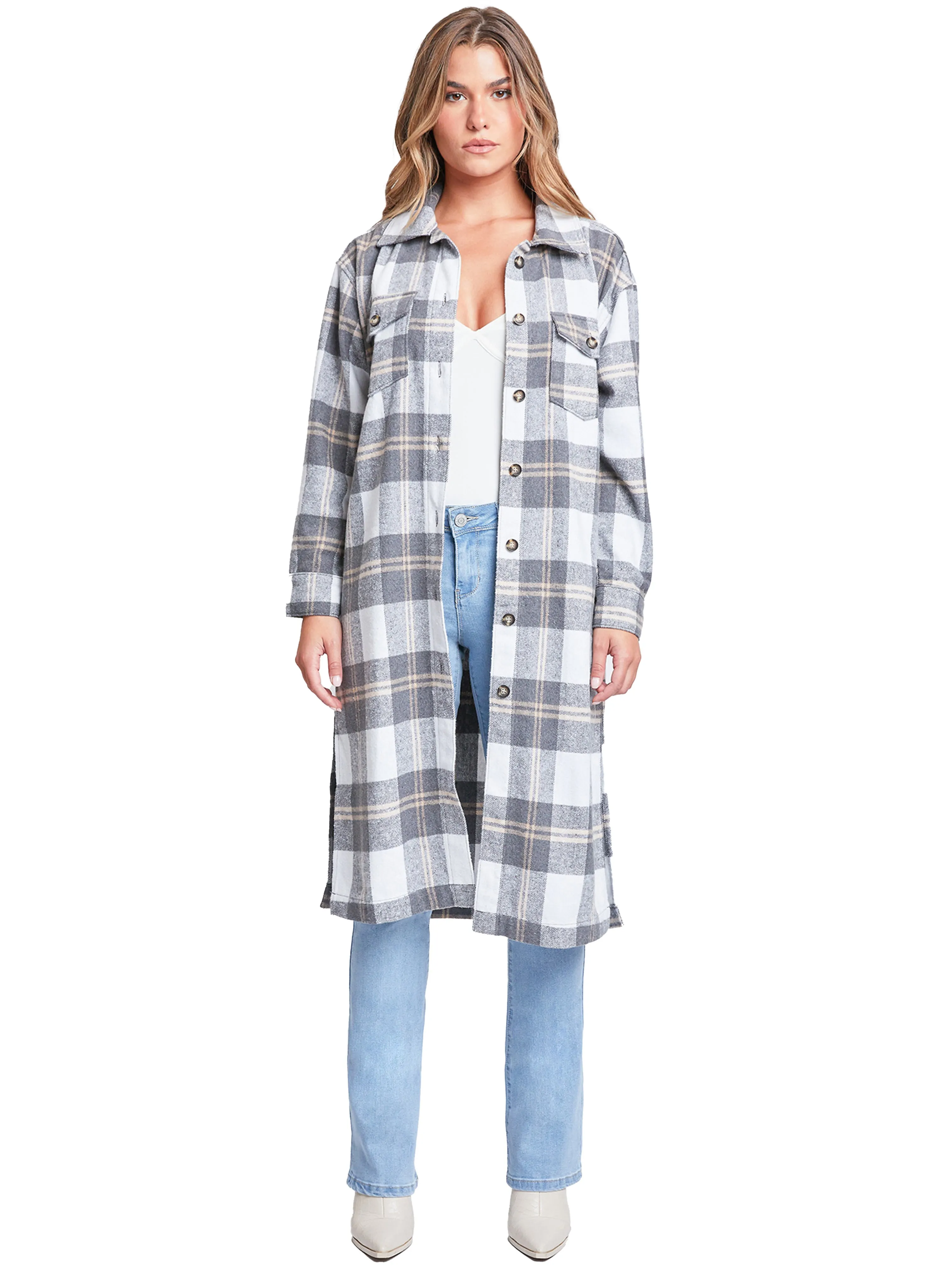 Women's Plaid Shacket Long Duster