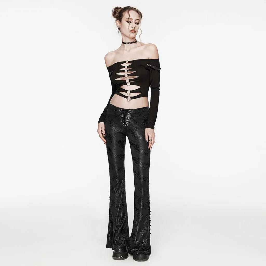 Women's Punk Thorns Printed Lace-up Flared Pants Black