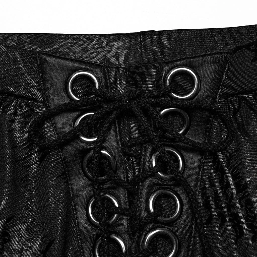 Women's Punk Thorns Printed Lace-up Flared Pants Black