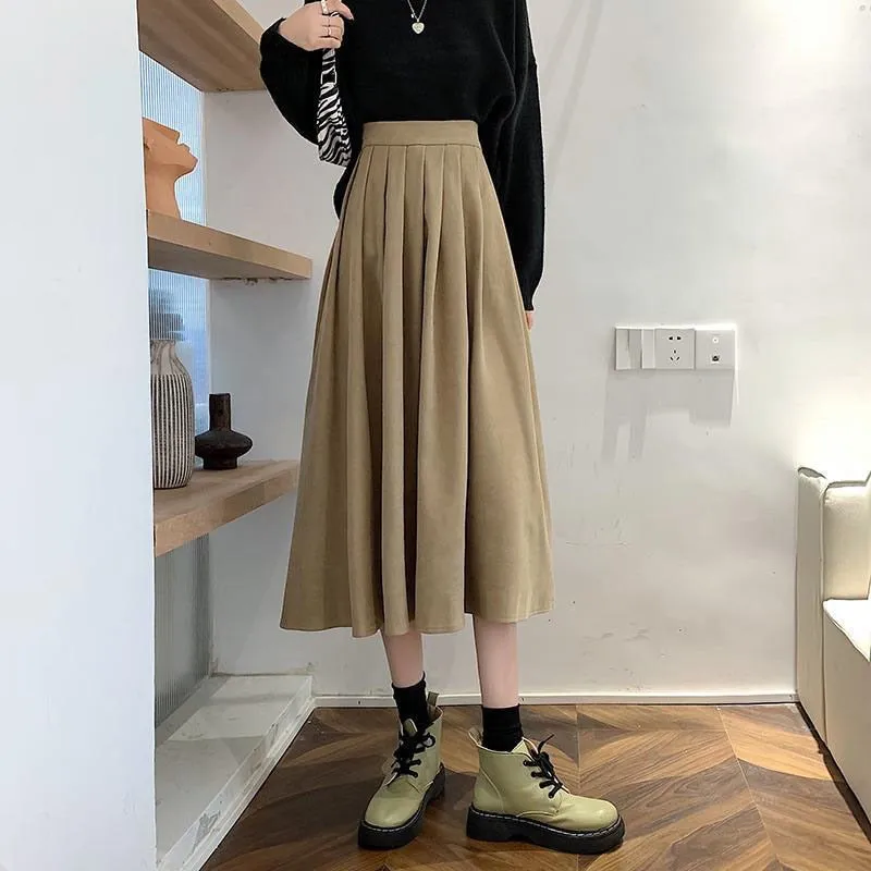 Women's Skirts Vintage High Waist Pleated Skirt Women Long Casual A-line Skirts - WSK0309