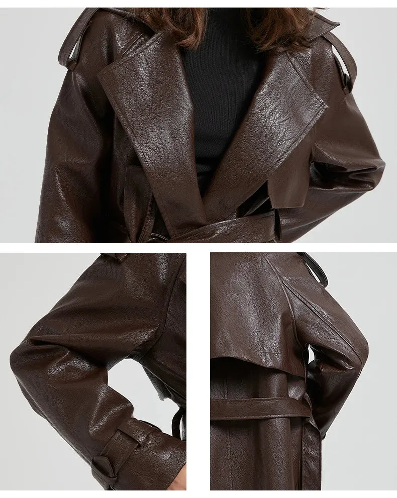 Women's Ultra Long Vegan Leather Trench Coat