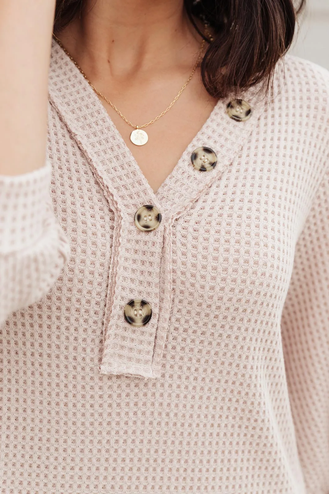 Wonderfully Waffled Top in Taupe