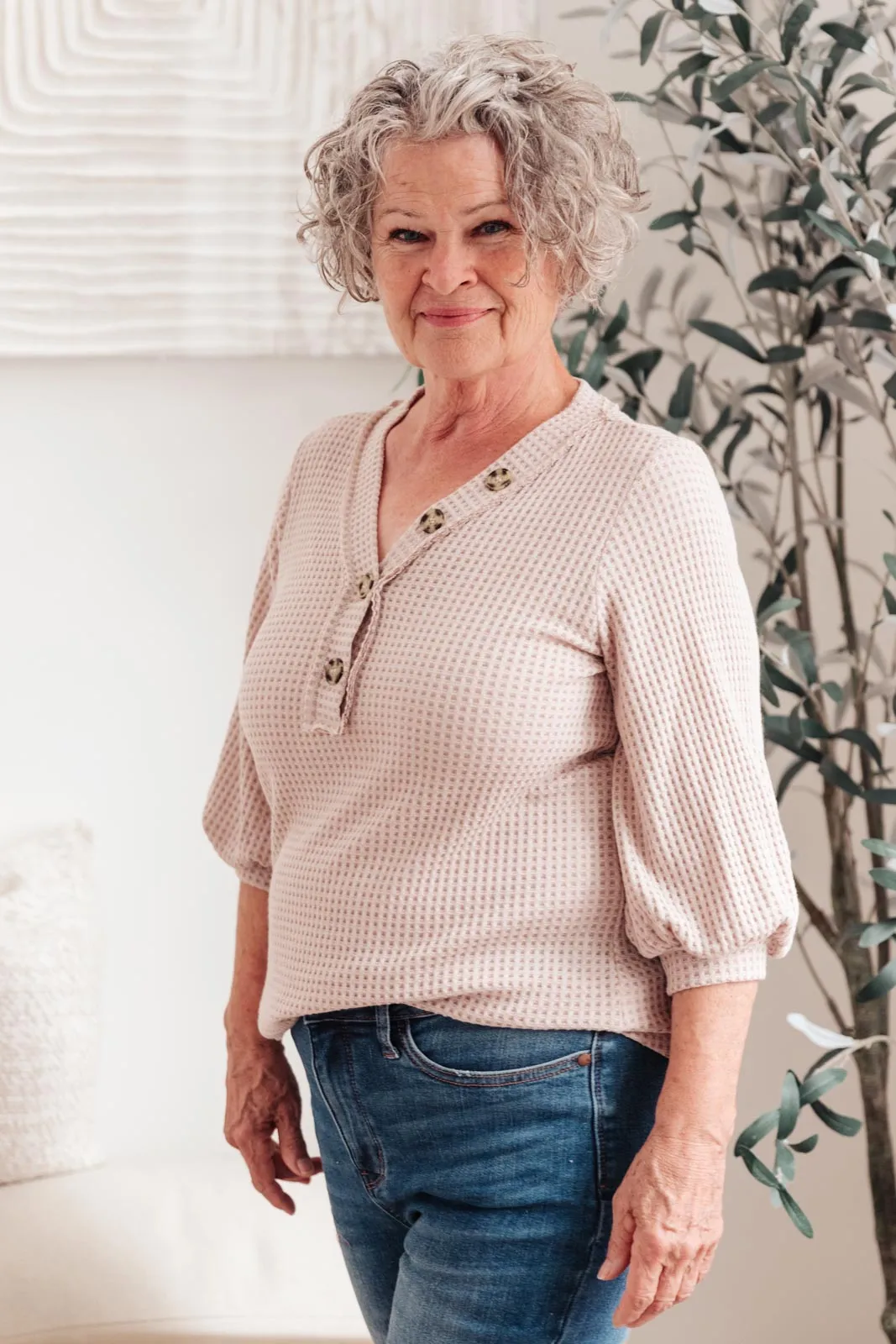 Wonderfully Waffled Top in Taupe