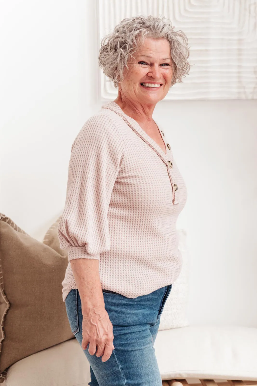 Wonderfully Waffled Top in Taupe