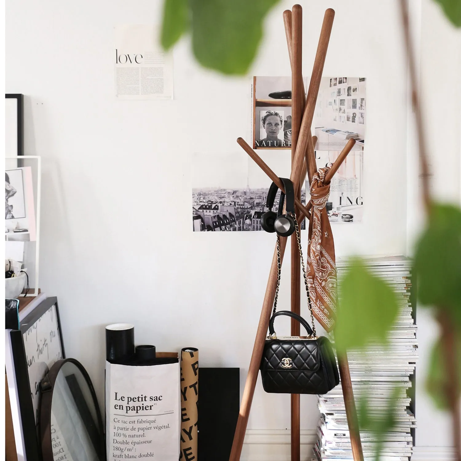 Wooden Coat Rack Walnut Finish